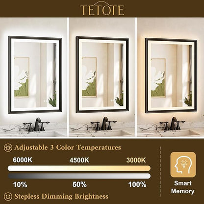 TETOTE 72x36 LED Mirror for Bathroom Black Metal Frame Frontlit & Backlit Lighted Vanity Mirror Baroque Gothic Anti Fog Stepless Dimmable White/Warm/Natural,CRI90+,Wall Mounted(Horizontal/Vertical)