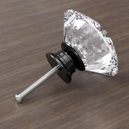 12-Pack Crystal Glass Cabinet Knobs for Home Decor, Vanity Drawers, Desks, Wardrobe Doors, Standard Screws Easy Installation for Home Refurbishment and Redecoration (Clear Crystal, 40mm, Black Base)