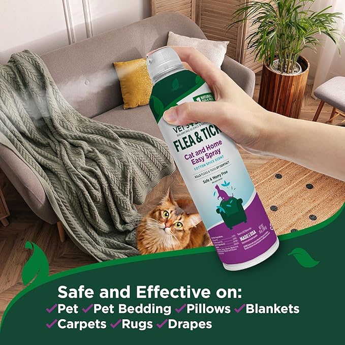 Vet's Best Natural Flea & Tick Easy Spray for Cats – Natural Flea & Tick Prevention with Cotton Spice Scent – Plant-Based Cat Spray with Essential Oils – Gentle Pest Control Formula – 14 oz Bottle-Mewly Pet