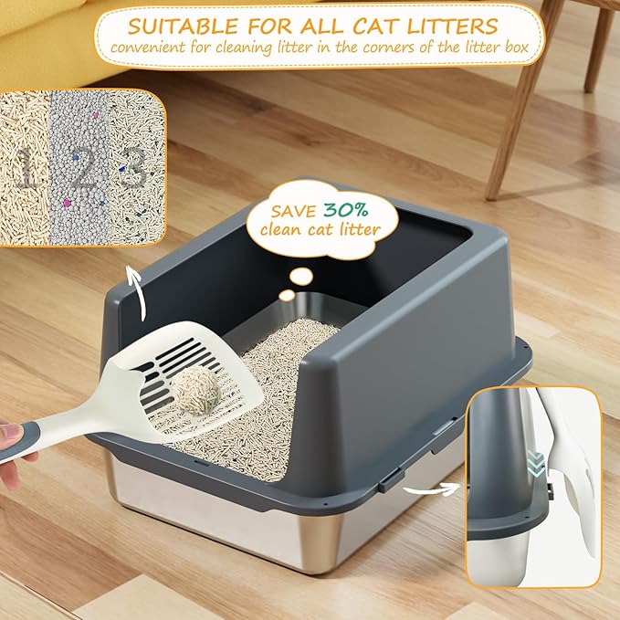 Stainless Steel cat Litter Box, Covered Metal Litter Box, cat Litter Pans with high Sides, Kitty Litter Boxes for Indoor Cats (Non Sticky, Easy to Clean, Anti-Urine Leakage) 17.5" L x 13.5" W x 4" H-Mewly Pet