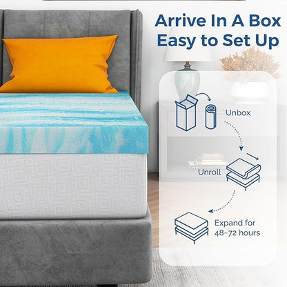 Mattress Topper California King, 4 Inch Gel Memory Foam Bed Topper for California King Size Bed, CertiPUR-US Certified, Blue