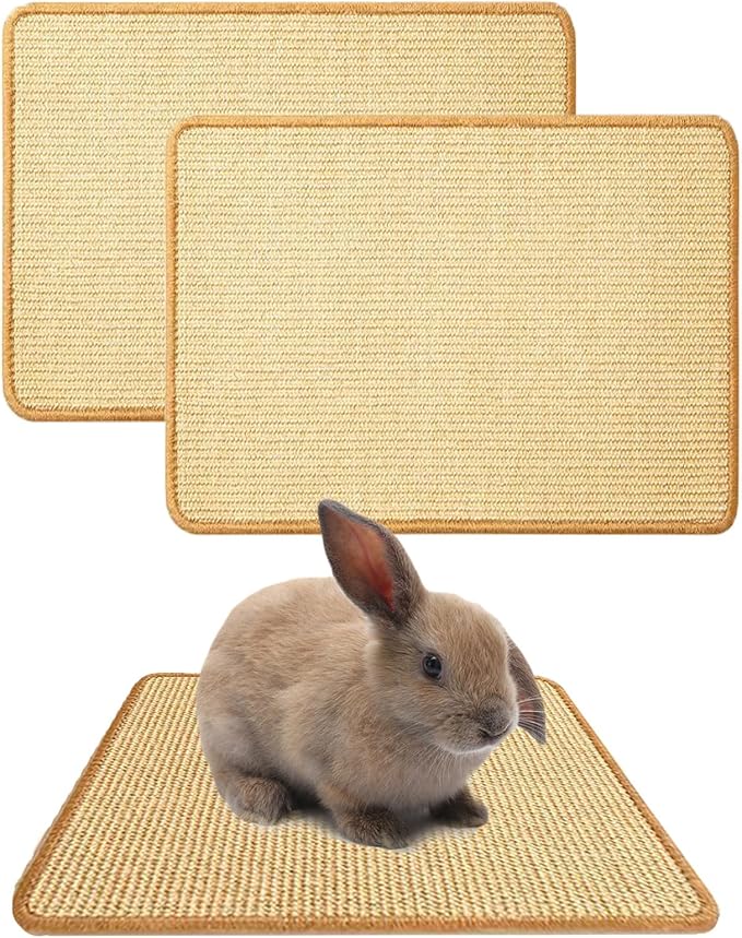 Oncpcare 2PCS Rabbit Scratch Mat Natural Bunny Scratching Pad Claws and Teeth Care Rabbit Mats for Cages Chew Toys for Bunny Pet Cage Bedding for Biting Sleeping Nesting, 16x12-Mewly Pet