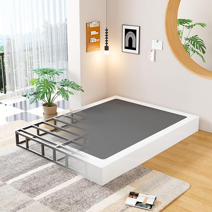 EMODA 9 Inch Queen Box Spring Bed Base, 3000 LBS Heavy Duty Metal Mattress Foundation with Fabric Cover, Easy Assembly