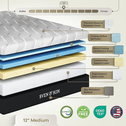 Sven and Son Essential Adjustable Bed Base (Frame) + 12 inch Memory Foam Matt (Medium), Easy Assembly, Head and Foot Lift, Memory Positions, Zero Gravity, Wireless Remote - King