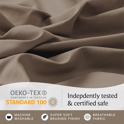 LuxClub 4 PC California King Sheet Set, Breathable Luxury Bed Sheets, Deep Pockets Wrinkle Free Cooling Sheets Machine Washable Hotel Bedding Silky Soft - Dark Khaki Cal King