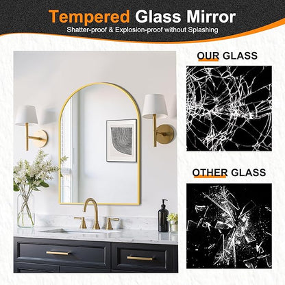 Delma Arched Bathroom Mirror, 20"x30" Wall Mounted Vanity Mirror for Bedroom, Living Room and Entryway, Gold