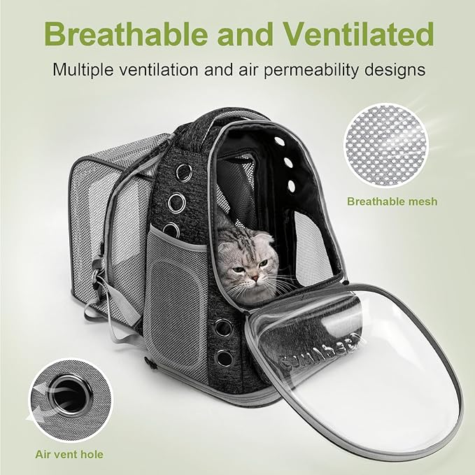 Expandable Cat Backpack,Cat Bubble Backpack Carrier for Carrying Cats, Pets and Small Dogs,Airline-Approved,Designed for Travel, Hiking, Walking,Car （Black-Mewly Pet