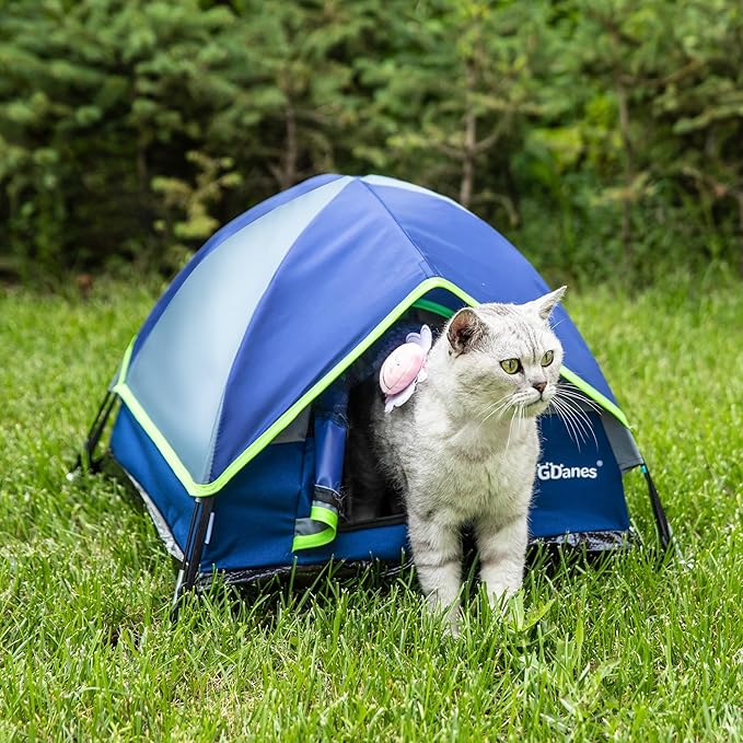 GDanes Blue Cat Tent, Large Cave Bed for Indoor Cats and Small Dogs with Soft Pad - 22" x 22" x 16"-Mewly Pet