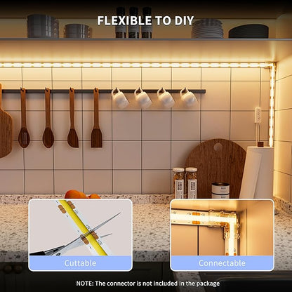 PAUTIX COB LED Strip with Motion Sensor,5V USB LED Tape Light 2700K Warm White,CRI90+ Super Bright,Dimmable Motion Activated LED Strip Light for Bedroom,Cabinets,Kitchen,Stair,Closet Lighting Projects