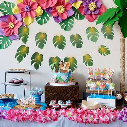 RECUTMS Monstera Leaf String Lights 2 Pack, 20LED Tropical Artificial Rattan Palm Green Leaves Wall Hanging Vine Greenery,Outdoor Indoor Hawaiian Luau Jungle Safari Beach Theme Party Summer Decoration