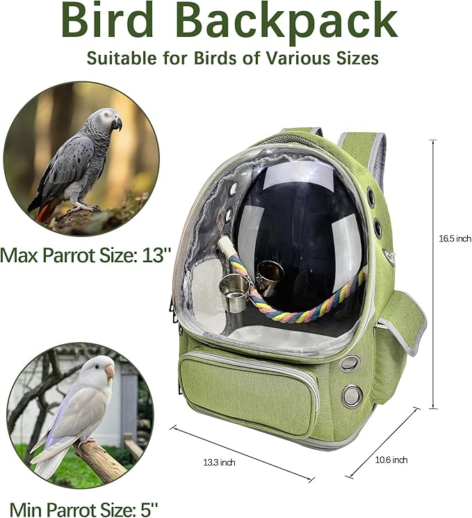 Bird Backpack Carrier Travel Cage with Perch, Tray &Food Cups for African Greys, Conures Parakeet Cockatiel Budgie,Small Animal Pet Carrier Bag for Vet Hiking Camping-Mewly Pet