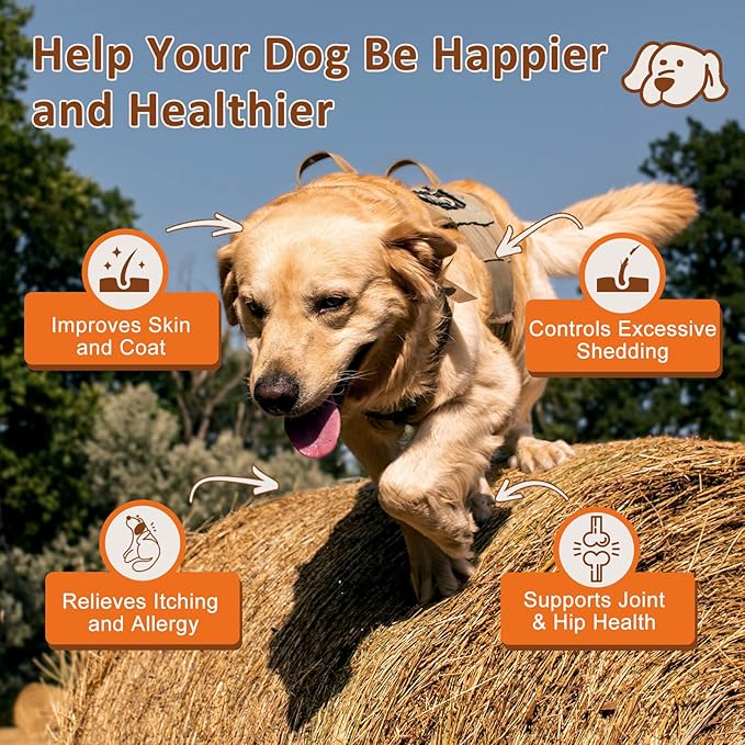 NATURE TARGET Omega 3 Fish Oil for Dogs, Salmon Oil Skin and Coat Supplement for Dogs Itchy Skin Relief with Omega 3-6-9 (EPA & DHA), Zinc, Biotin and Vitamin E & C - 120 Salmon Flavored Soft Chews-Mewly Pet