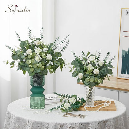 Serwalin 200 Pcs 7 Kinds Mixed Artificial Eucalyptus Leaves Stems Bulk Faux Silver Dollar Eucalyptus Leaves Real Touch Greenery Branches for Wedding Floral Arrangement Table Centerpieces Home Decor