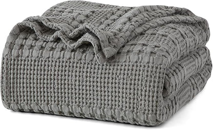 PHF 100% Cotton Waffle Weave Blanket King Size for Bed, Soft Lightweight & Breathable, All-Season Comfort, Luxury Aesthetic Woven Bedding for Home Decor, 108"x90", Dark Grey
