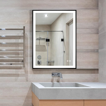 Fab Glass and Mirror LED Lighted Bathroom Mirror 20 x 30 Inch, Black Framed Wall Mounted Dimmable Vanity Mirror, Anti-Fog Touch Sensor, Adjustable Color Warm/White/Natural