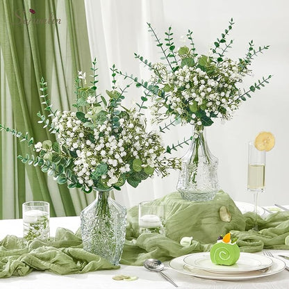 Serwalin 100 Pcs Mixed Artificial Eucalyptus Stems,Babys Breath Artificial Flowers Bulk with Faux Eucalyptus Leaves Greenery Stems for Wedding DIY Bouquets Floral Arrangement Home Decor