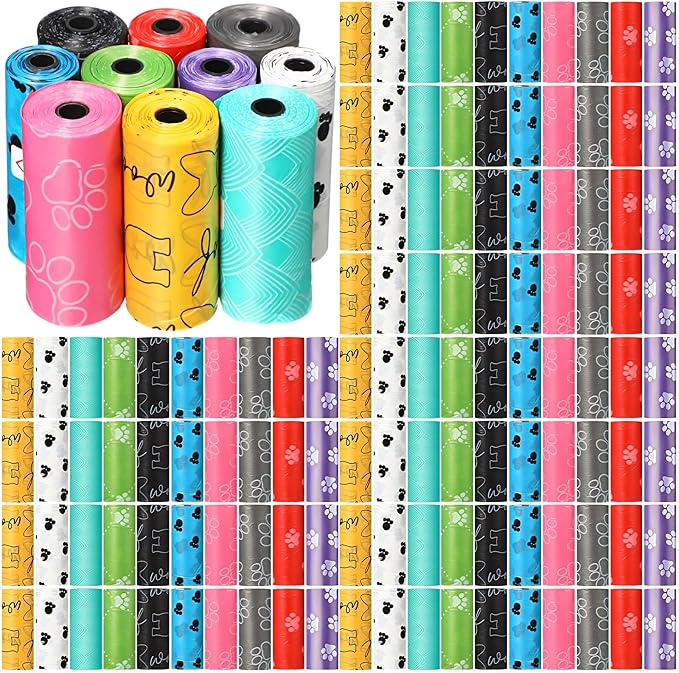 Thenshop 3000 Counts 200 Rolls Dog Poop Bag Plastic Dog Waste Bags Disposable For Doggie Pets Poop Outdoor Walking Travel Mixed Colors(Lovely Style)-Mewly Pet