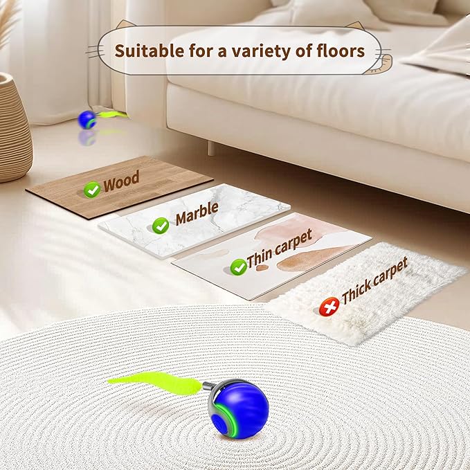 Speedy Tail 2.0 Interactive Cat Toy – Smart Self-Rolling Cat Ball with Feather Tail, Automatic Moving Motorized Toy for Indoor Cats, Chasing & Hunting Fun (Blue)-Mewly Pet