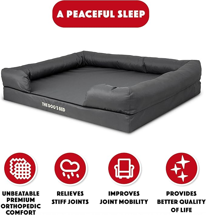 The Dog’s Bed XL Grey 43.5x34, Memory Foam, Pain Relief: Arthritis, Hip & Elbow Dysplasia, Post Surgery, Lameness, Supportive, Calming, Waterproof Washable Cover, Veterinary Approved-Mewly Pet