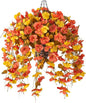 Artificial Fake Fall Hanging Flowers Baskets for Outdoor Decoration, Faux Silk Hibiscus Long Vines in Planter Realistic Flower Plants for Outside Home Porch Patio Garden (Fall YellowOrange)