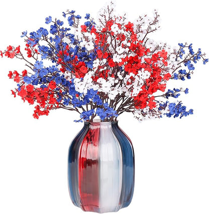 4th of July Red White and Blue Decorations Flowers 6 Bundle Artificial Babys Breath Fake Silk Patriotic Flowers for Independence Day Americana Home Decor Floral Indoor Arrangement Table Centerpieces