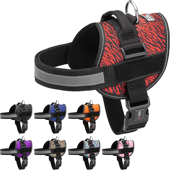 Dogline Dog Harness, Reflective No-Pull Adjustable Vest with Handle for Walking, Training, Breathable, No - Choke Harness for Small, Medium or Large Dogs Room for Patches Zebra Black/Red M 22"-28"-Mewly Pet