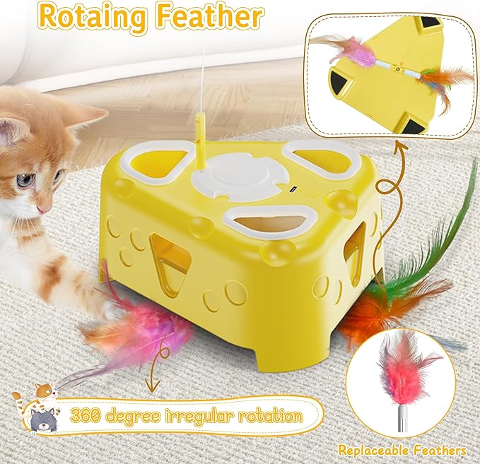 3-in-1 Interactive Cat Toy for Indoor Cats,Automatic Kitten Toys,Flying Bird,6 Holes Mole,Rotating Feather, USB Rechargeable Electronic Interactive Feather Toy for Bored Adult & Kitten Cats-Mewly Pet