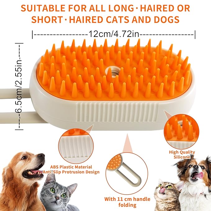 Cat Steam Brush - 3 in 1 Spray Pet Comb for Shedding, USB Rechargeable Pet Hair Removal, for Cats, Cat Grooming Brush, for Kittens and Puppies, Massage and Remove Loose Hair-Mewly Pet