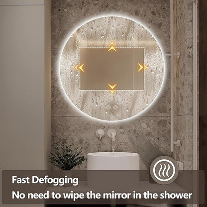 Niccy Round Led Mirror for Bathroom, 28" Circle Frameless Backlit Mirror wiht Light, Anti-Fog, 3 Colors, Waterproof, Memory Function