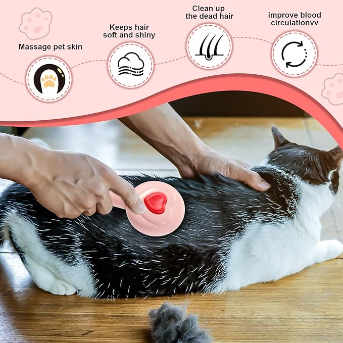 New cat brush&dog brush,pet hair brush with Self Cleaning Button Easy to remove loose undercoat，Needle-tip massage beads, no harm to the skin,Lovely Heart Series(Pink)-Mewly Pet