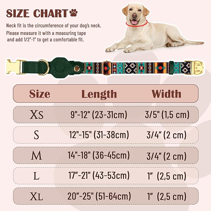AirTag Dog Collar for Small Medium Large Breed - Adjustable Cute Pattern Dog Collar with Airtag Holder - Soft Leather Tracker GPS Apple Air Tag Pet Collars (Small, 12"-15" Neck Fit, Tribal)-Mewly Pet