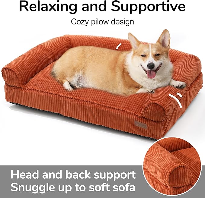 FUKUMARU Cute Dog Bed, Fluffy Dogs Couch with TPU Layer Keeping Lining Dry, Pet Sofa Medium Size Dog Easy to Care, Warm Cat Bed with Removable Zipper Cover, 36inch, Large, Orange-Mewly Pet