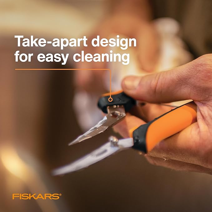 Fiskars Curved Micro-Tip Pruning Snips - 6" Garden Shears with Sheath and SoftGrip Handle - Yard and Garden Tools - Orange/Black-Mewly Pet