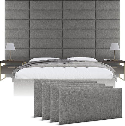 Vänt Upholstered Wall Panels - Queen/Full Size Wall Mounted Headboards - Boucle Grey - Set of 4 Panels (Each Individual Panel 30"x11.5")