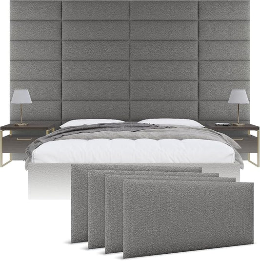 Vänt Upholstered Wall Panels - Queen/Full Size Wall Mounted Headboards - Boucle Grey - Set of 4 Panels (Each Individual Panel 30"x11.5")
