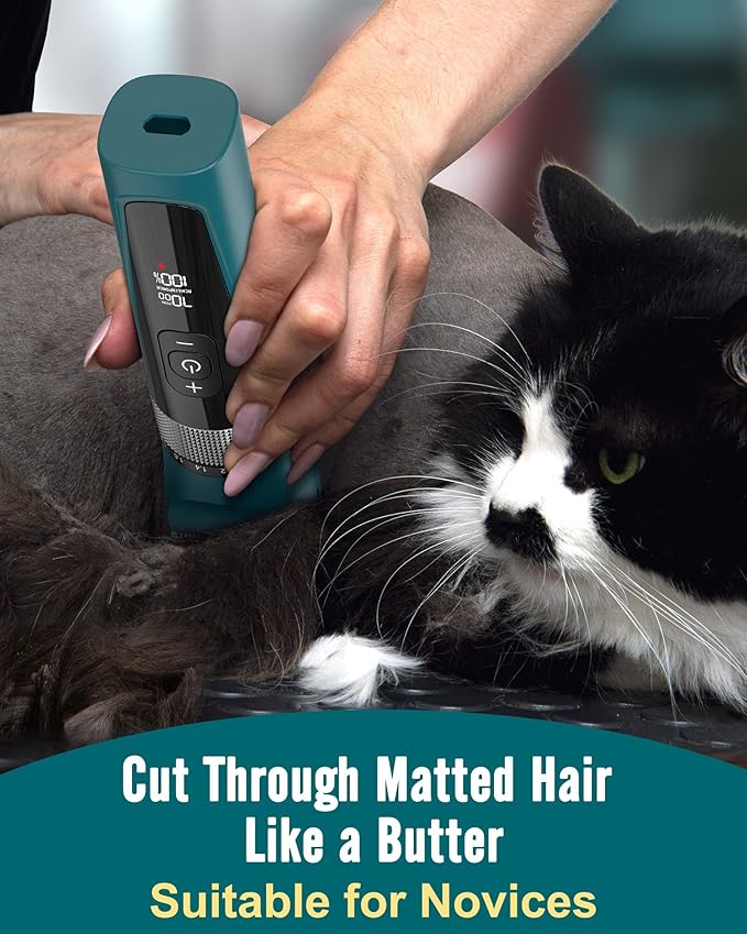 oneisall Cat Clippers for Matted Hair, 5-Speed Quiet Cat Grooming kit, Cordless Pet Shaver for Long Hair,Waterproof Pet Hair Trimmer, Pet Clippers for Cats(Green)-Mewly Pet