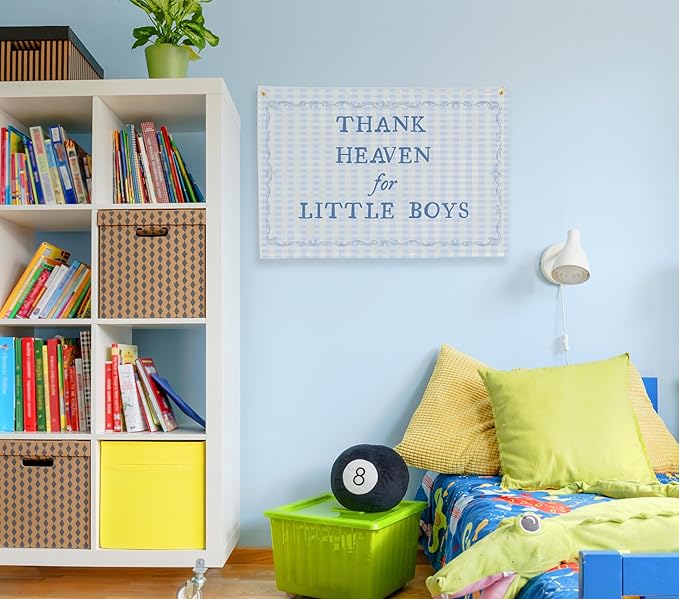 Christian Bible Verse Scripture Rectangular Banner Flag Wall Sign Decor Gift for Baby Boy-Nursery Baby Room Bedroom Decor-Baby,Shower Birthday Christmas Gift-Thank Heaven for Little Boys