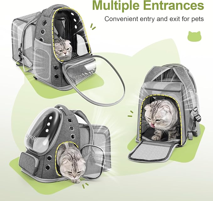 Expandable Cat Backpack,Cat Bubble Backpack Carrier for Carrying Cats, Pets and Small Dogs,Airline-Approved,Designed for Travel, Hiking, Walking,Car （Grey-Mewly Pet