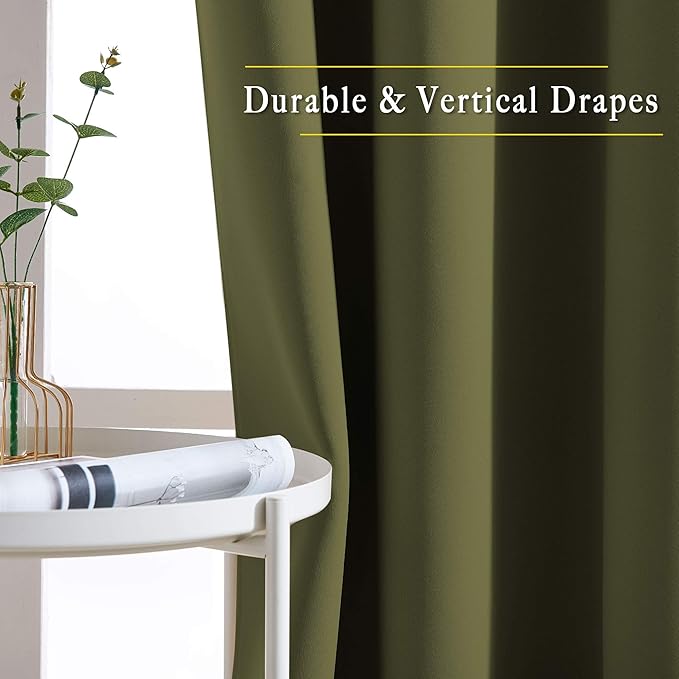 NICETOWN Room Darkening 118 inch Long Curtains, Grommet Thermal Drapes Weighted Room Divider Wide Window Treatments for Living Room, W66 x L118, Olive, 2 Panels