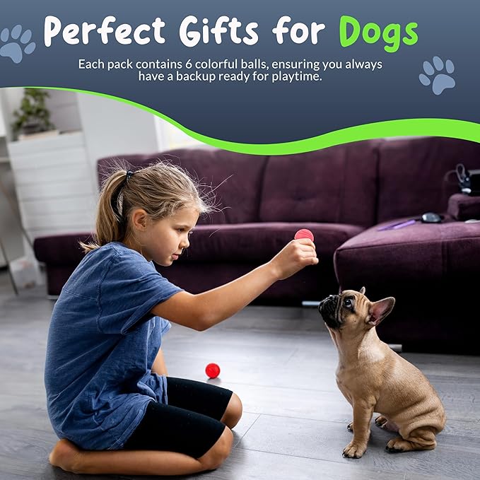 SuperFetch Dog Balls 1.5 Inch - Squeaky Dog Toys for Small Dogs and Puppies - Rubber Balls for Fetch, Training, Teething, Boredom and Solo Play - 6 Pack-Mewly Pet