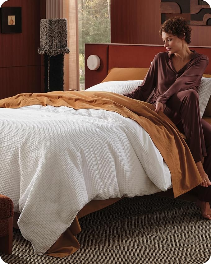 Bedsure Cotton Duvet Cover Set - 100% Cotton Waffle Weave Coconut White Duvet Cover California King Size, GentleSoft™ and Breathable Cal King Bedding Set for All Season, 3 Pieces, 104"x98"