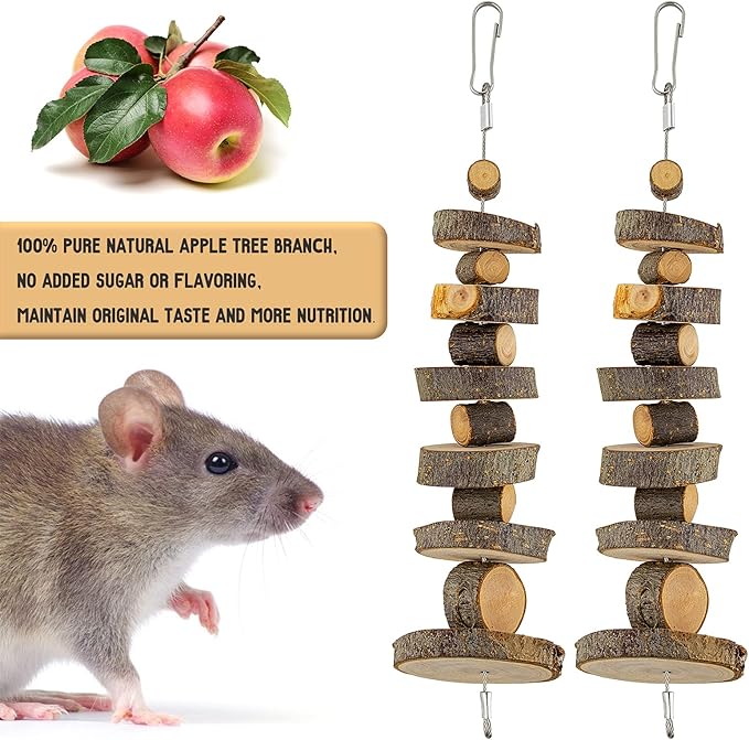 Natural Organic Apple Wood Chew Toys, 2 Pack Small Animal Snacks Toys Suitable for Bunny, Chinchilla, Guinea Pigs, Hamsters Teeth Grinding-Mewly Pet