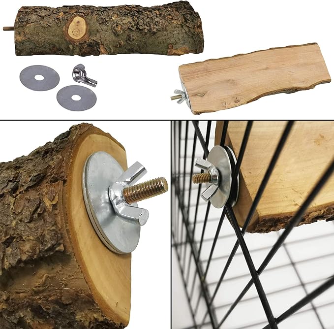 kathson 5PCS Wood Bird Perch Wooden Parrot Stand Toy Parakeet Standing Platform Chew Toys Natural Cuttlebone Paw Grinding Stick Cockatiels Cage Accessories Exercise Toy for Conures Budgies Lovebirds-Mewly Pet