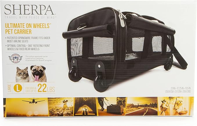 Sherpa on Wheels Indoor Pet Dog Carrier, Black Large for All Breed Sizes-Mewly Pet