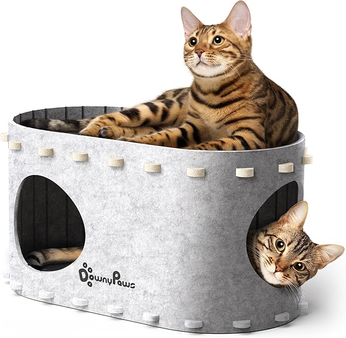 DownyPaws Cat House for Indoor Cats, Cat Bed Cave for Multiple & Large Cats Up to 22 Lbs, Scratch Resistant Peekaboo Cat Caves, Foldable Tunnel Enclosed Bed, PeekaPurr, Marble-Mewly Pet