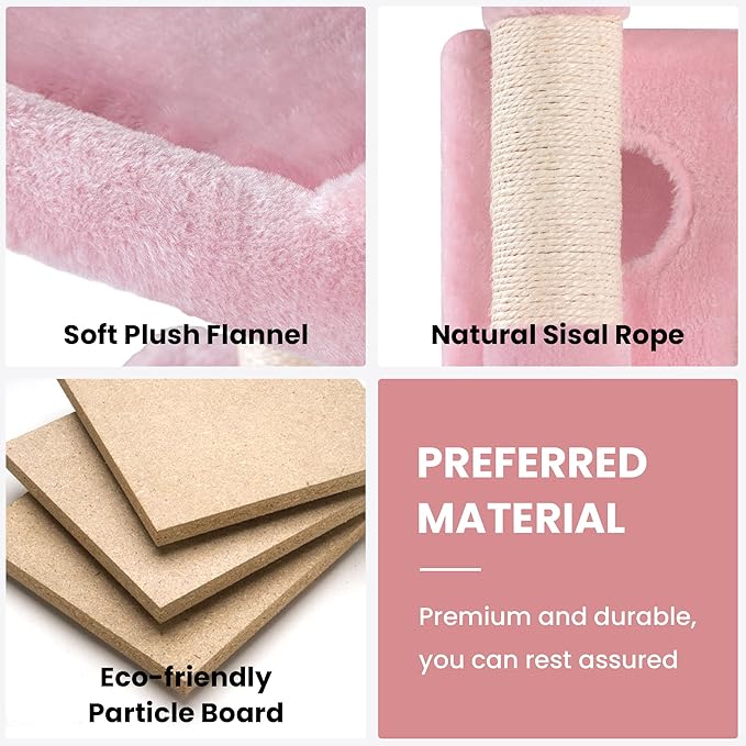 SHA CERLIN 68 Inches Multi-Level Large Cat Tree for Large Kitties/Big Cat Tower with Condo/Cozy Plush ‌Pussycat Perches/Sisal Scratching Posts and Hammocks/Activity Center/Pink-Mewly Pet