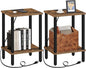 TUTOTAK End Table with Charging Station, Side Table with USB Ports and Outlets, Nightstand, 2-Tier Storage Shelf, Sofa Table for Small Space, 1 Package（2PCS） TB01BB041