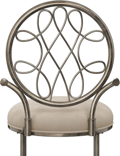 Hillsdale O'Malley Metal Vanity Stool with Spiral Pattern Design, Antique Brass