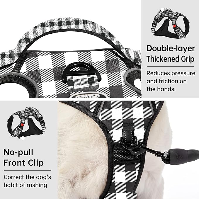 IVY&LANE No Pull Dog Harness with Leash Set, Reflective No Choke Pet Vest,Adjustable Oxford Dog Vest Harness with Easy Control Handle for Large Dogs (Checkered Black,L)-Mewly Pet