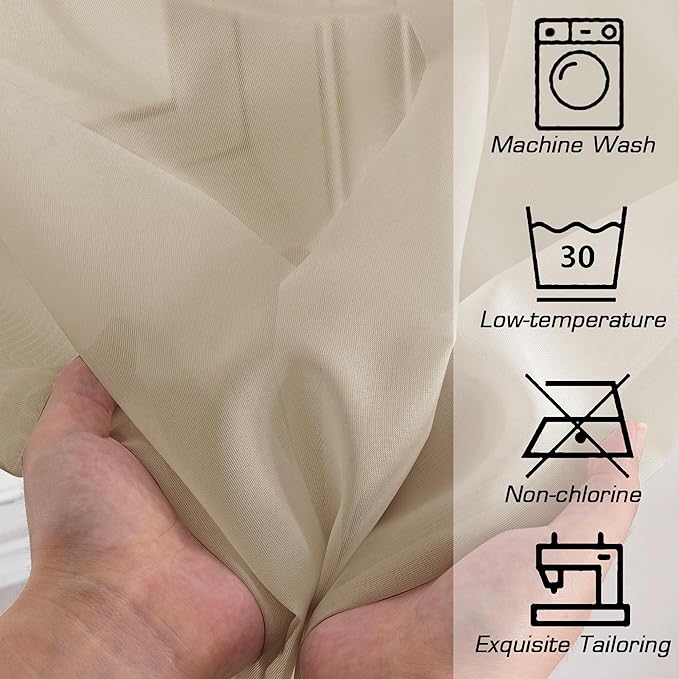 OWENIE Taupe Sheer Curtains 54 Inch Length 2 Panels Set, Rod Pocket Fimly Voile Short Curtains for Living Room, Taupe Solid Window Curtain Panels for Bedroom, Each 42Wx54L inch